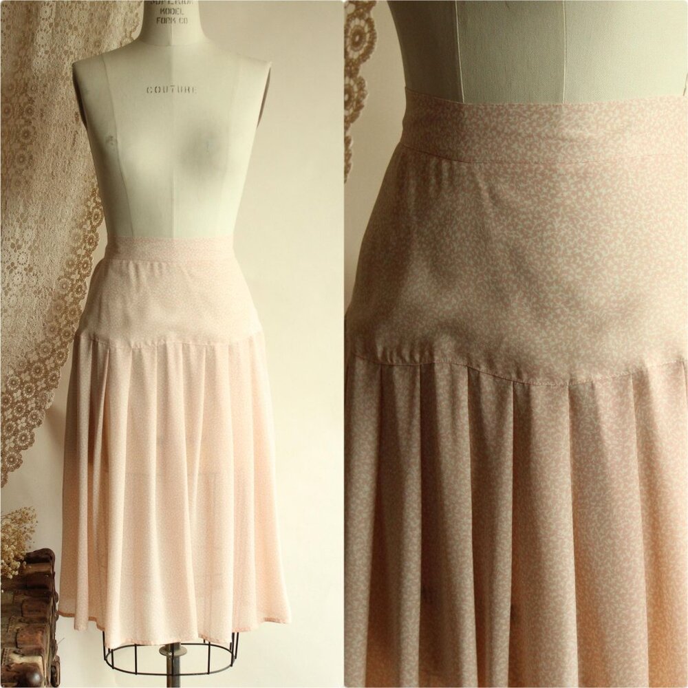 Vintage 1980s Skirt, SK & Company Pink and Cream, Cottage Core, Grandma Core